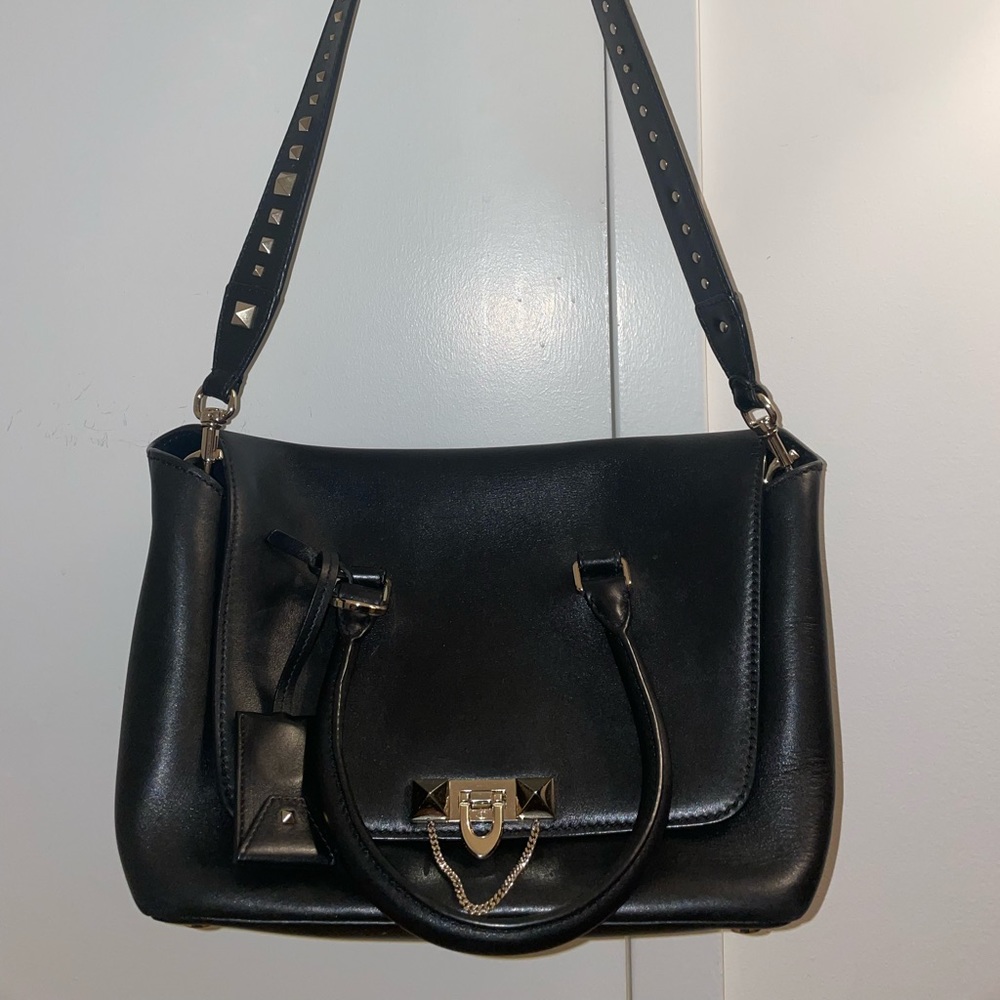 Valentino Small Leather Flap Tote with Rockstud Strap